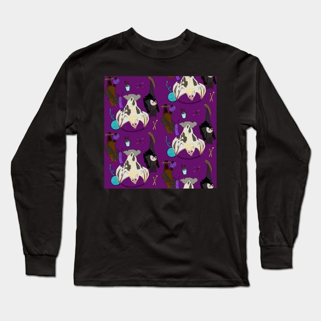 Craft Bats Plum Purple Knitting Crafty Sewing Embroidery Cross-Stitch Tatting Bats Long Sleeve T-Shirt by JamieWetzel